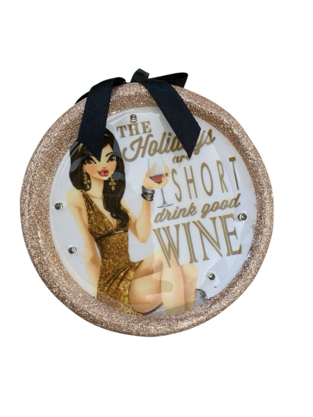 Ornament Ball Glamorous Holiday Wine with Black and Gold Glitter Christmas tree